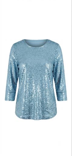 Pailletten Oberteil  hellblau  mit Glitzereffekt Habella 54024